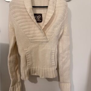 TNA Cream Shawl Collar Ribbed Knit Sweater